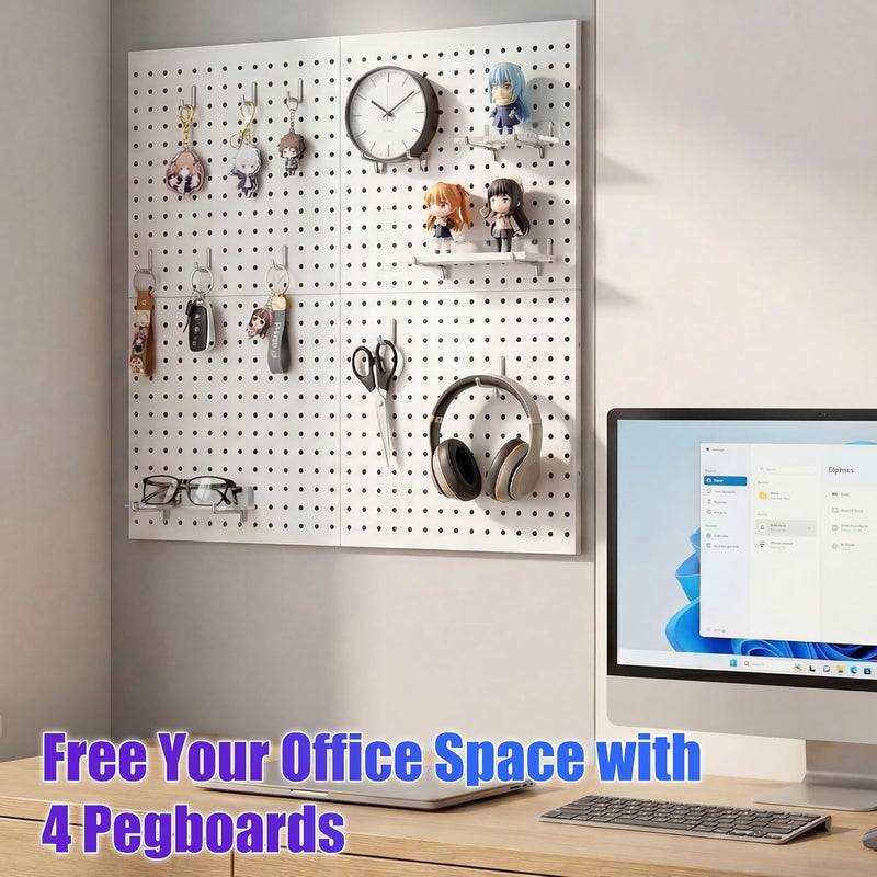 Spampur Peg Board, 4 Pack Metal Peg Board Panels, White PegBoard Wall Organizer for Gaming Room, Office, Craft Room Storage and Organization, Garage Tool Storage, SewingRoom, Workbench - Image 5